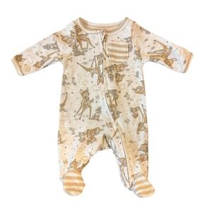 Disney Bambi Thumper Preemie Sleeper Baby Neutral Cream Zip Up Pajamas 1 Piece